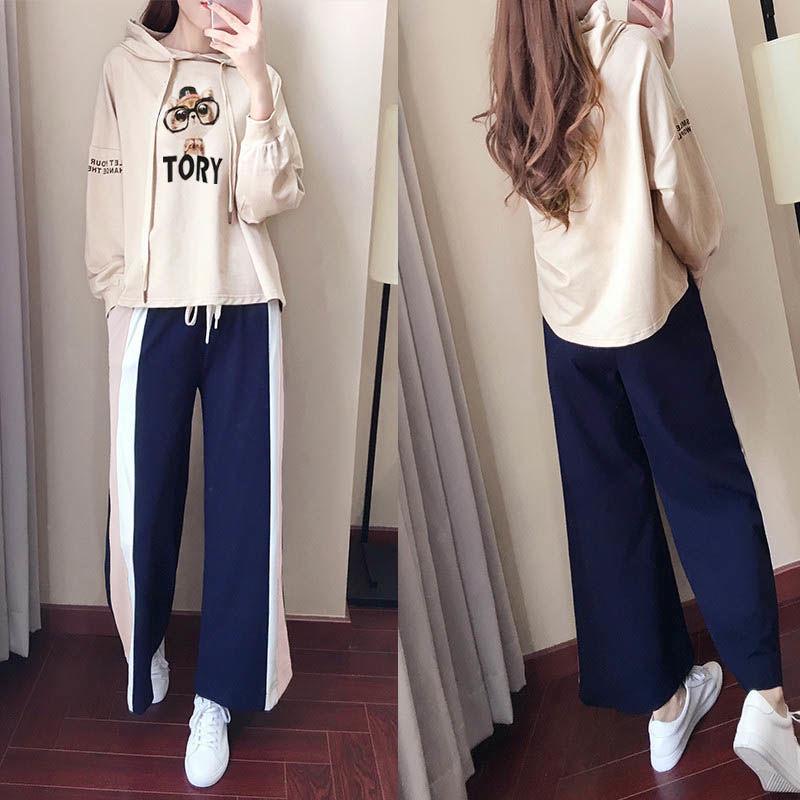 Two pcs set wild long-sleeved casual sweatshirt set large size spring and autumn women's clothing