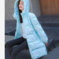 Women's Winter Korean Loose Quilted Coat Warm Stand-collar Down Jacket Women's Glossy Mid-length Down Jacket