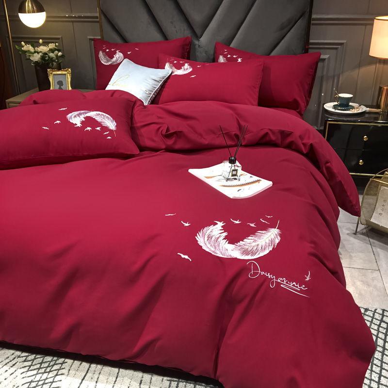 Summer Bedding Set 4PCS Washed Silk Naked Sleeping Silky Bed Sheet Duvet Cover Light Luxury European Style Bedding