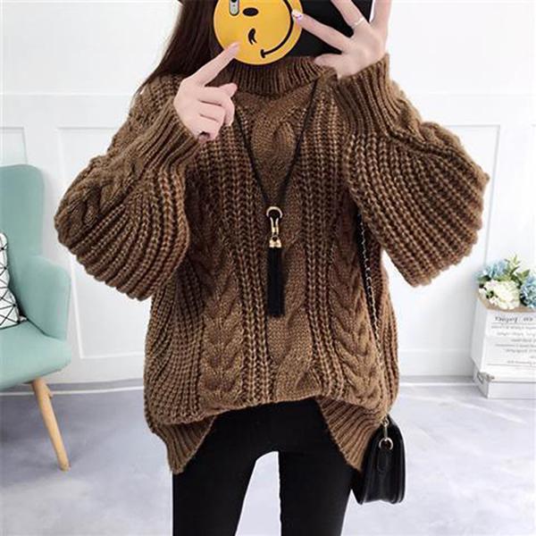 Autumn and Winter Retro Turtleneck Sweater Korean Lantern Sleeve Loose Top Fashion Casual Women Sweater