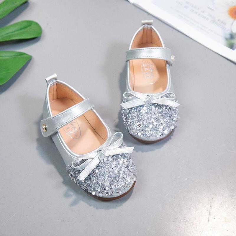 Girls' Leather Shoes Spring Summer Non-slip Soft-soled Children's Single Shoes Baby Peas Shoes Crystal Girl Princess Shoes