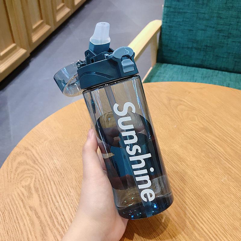 Water Cup Unisex Simple Plastic Cup with Straw Large Capacity Portable Fitness Anti-fall Cup