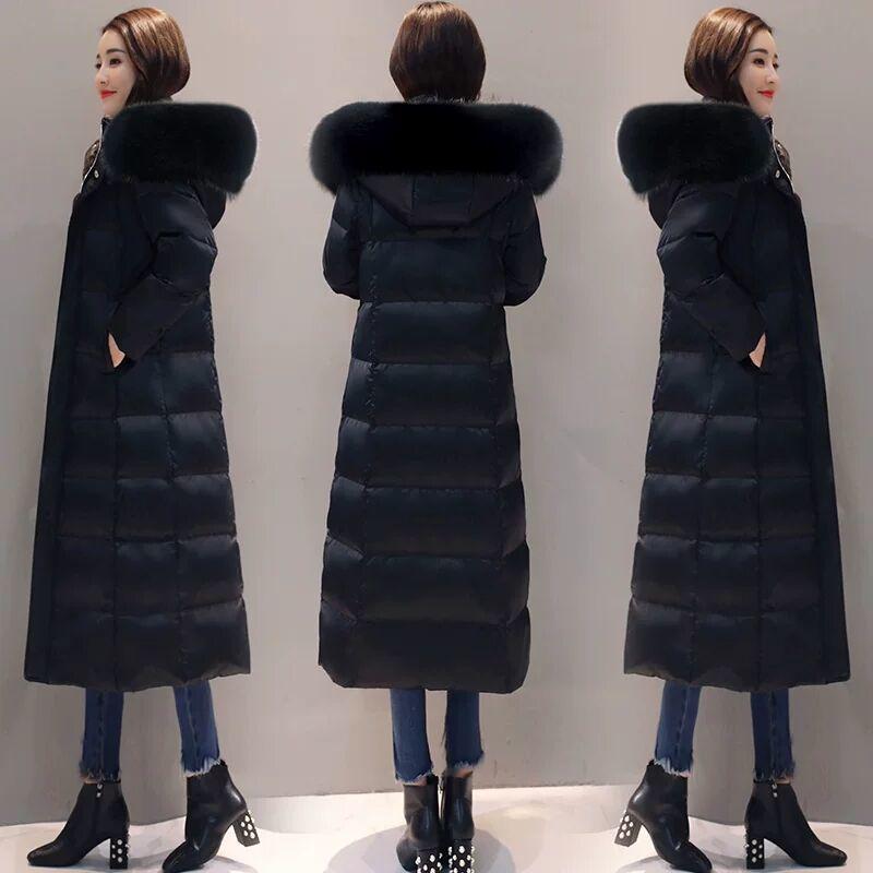 Fashion Warm Winter Slim Jackets Coats Women Hooded Fur Coat Down Parkas Long Cotton Padded Jacket Casual Female Outwear with Colorful Fur Collar