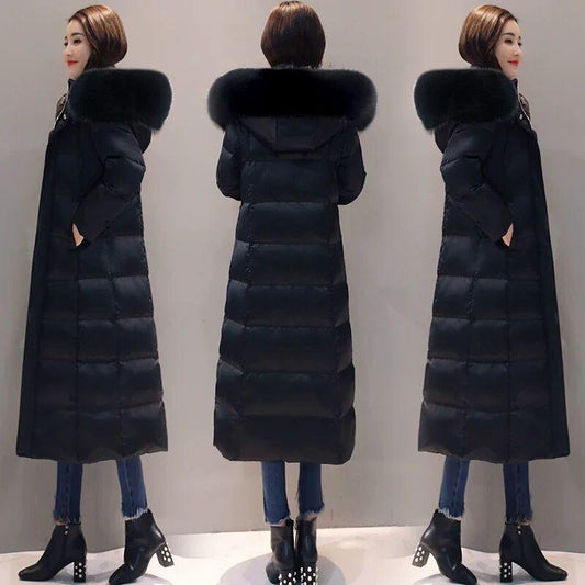 Fashion Warm Winter Slim Jackets Coats Women Hooded Fur Coat Down Parkas Long Cotton Padded Jacket Casual Female Outwear with Colorful Fur Collar