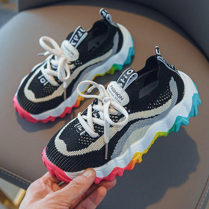 Children's Girls'  Boy Shoes Spring Summer Korean Version  Sports Shoes  Breathable Lightweight Flying Shoes Middle-aged Students' Casual Shoes