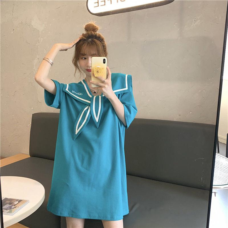Retro Cute Style Solid Color Sailor Collar Navy Dress Sweet Bow-knot Student Girls Above Knee Dress