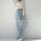 American Retro Stitching Topstitching Jeans Women's Loose Drape Wide-leg Straight-leg Pants High-waist Casual Thin Mopping Pants