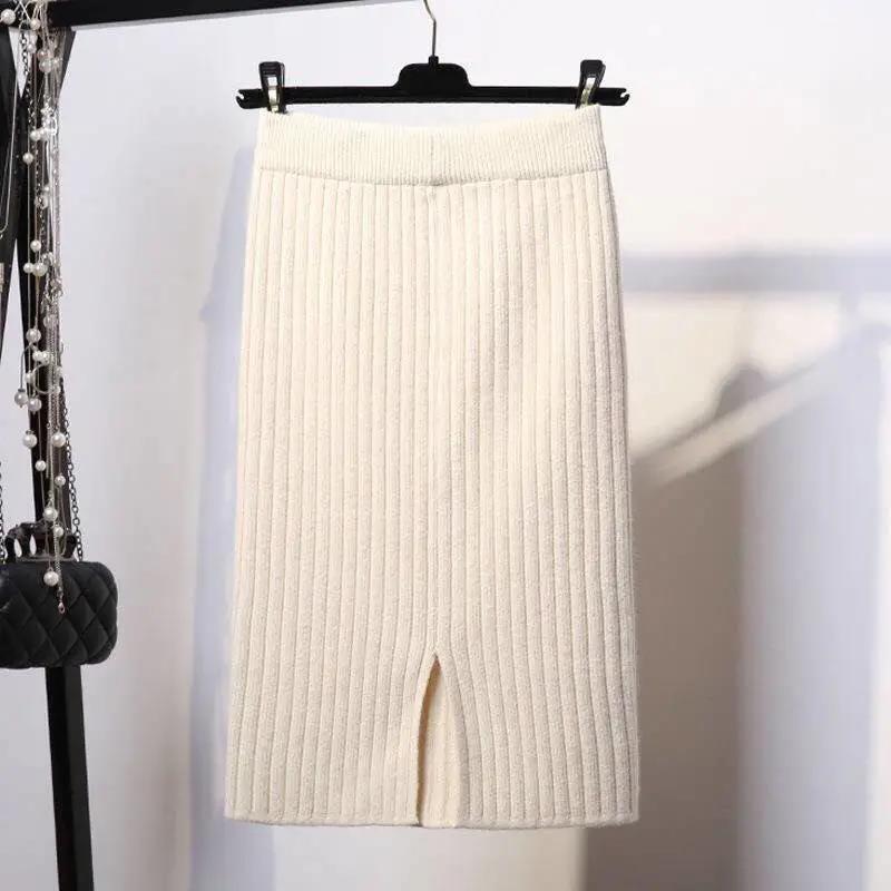 Short Knit Skirt Thread Back Slit Knit Skirt Winter Korean Style High Waist Bag Hip Skirt Female Wool Short Skirt One-step Skirt