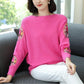 Round Neck Women's Shirt Loose Lace Hollow Knit Sweater Long Sleeves One-shoulder Short Bottoming Shirt