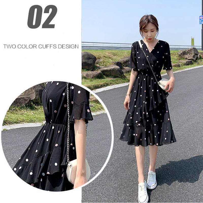 Ruffle Polka Dot Chiffon Dress Women's Short Trumpet Sleeve V-Neck Knee-length Daily Dating Party Office Wear