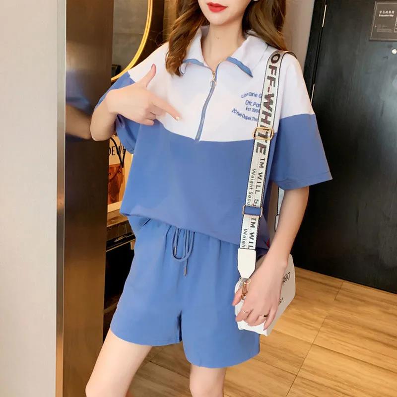 Cotton-containing Casual Suit Women's Summer Cute All-match Short-sleeved Shorts Sportswear Two-piece Thin Fabric Light and Breathable