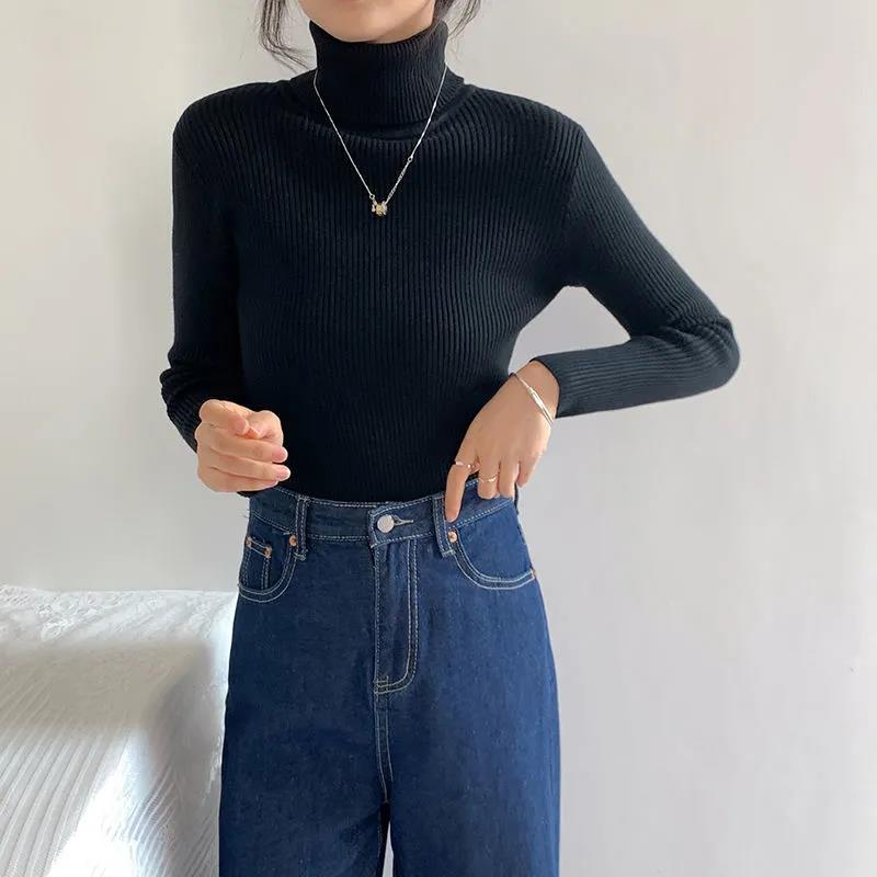 Solid Color Turtleneck Sweater Women New All-match Autumn Winter Slim Slimming Long-sleeved T-shirt Bottoming Shirt Tops