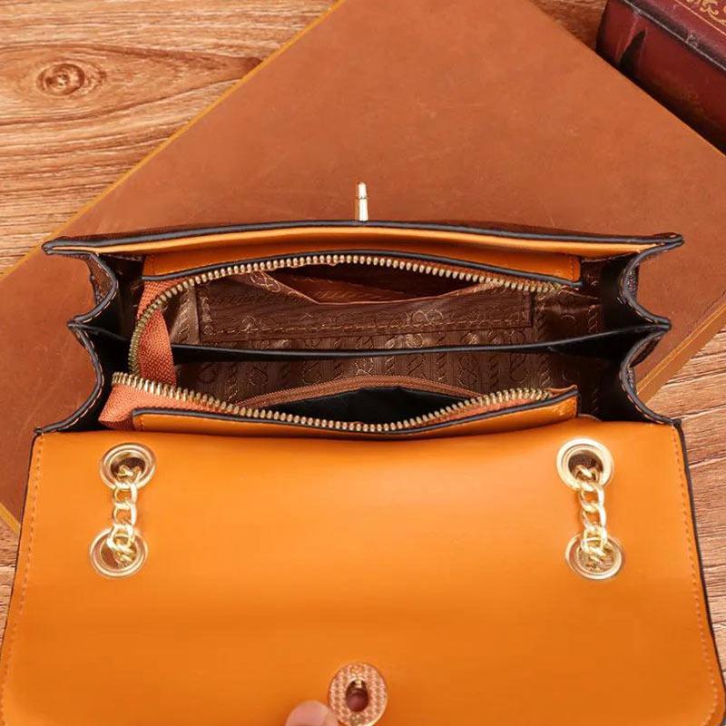 Ladies Leather Texture Brown Bag Camellia Casual Fashion Versatile One Shoulder Messenger Bag