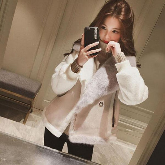 Autumn and Winter Korean Style Loose Fur One Locomotive Suede All-match Casual Short Lamb Wool Coat Women
