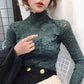 Spring Half High Collar Slim Long Sleeve T-shirt Women Autumn and Winter Hollow Lace Bottoming Shirt Top