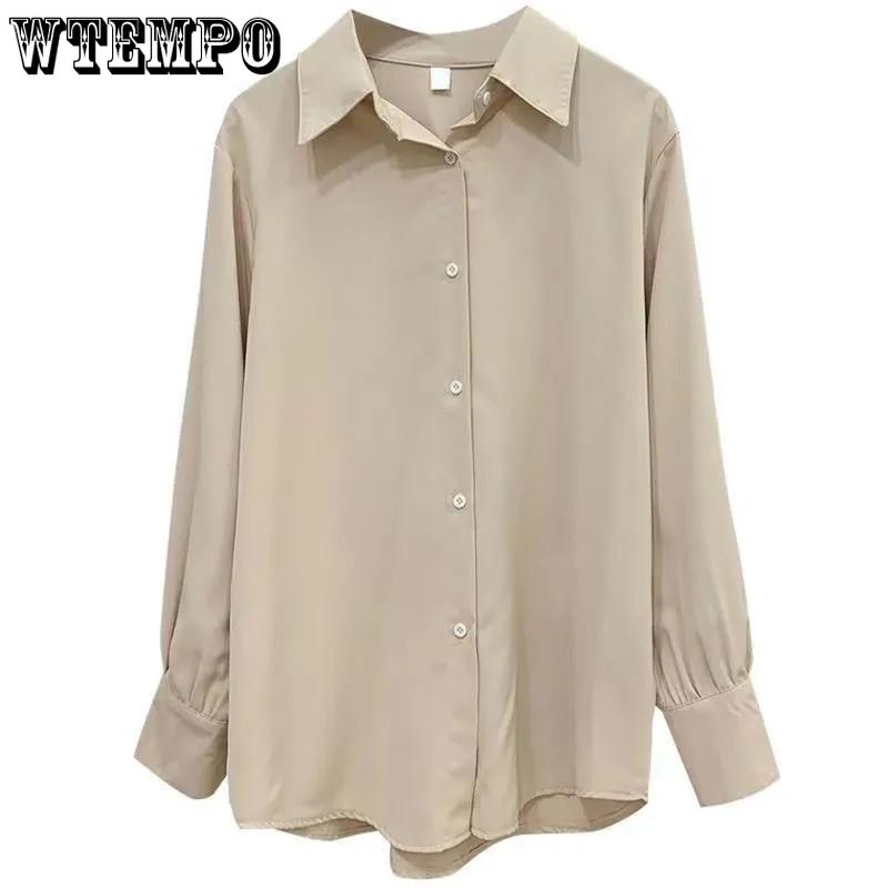 Solid Color Shirt Women's Morandi Long Sleeves Temperatement All-match Simple Shirts Loose Retro Chiffon Lapel Top Button Shirt