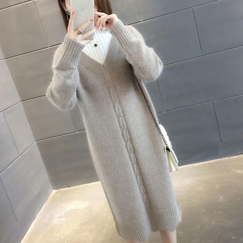Mid-length Half Turtleneck Sweater Autumn and Winter Plus Velvet Padded Base Shirt Over-the-knee Warm Dress