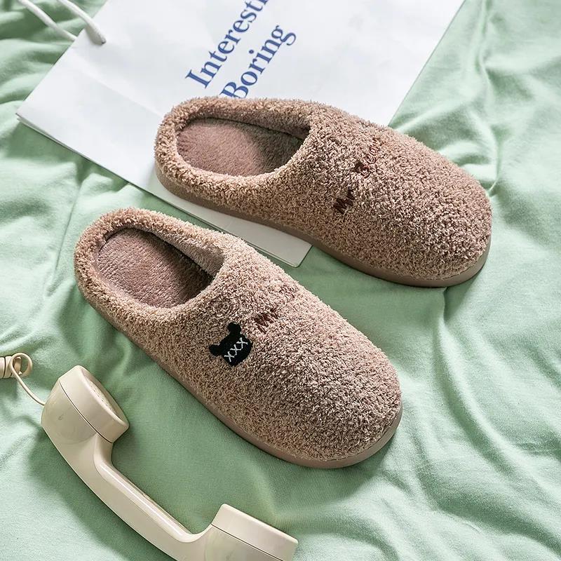 Men and Women 's Cotton Slippers  Thick Bottom Bag with Winter Warm Shoes Home Couples Non-slip Slippers