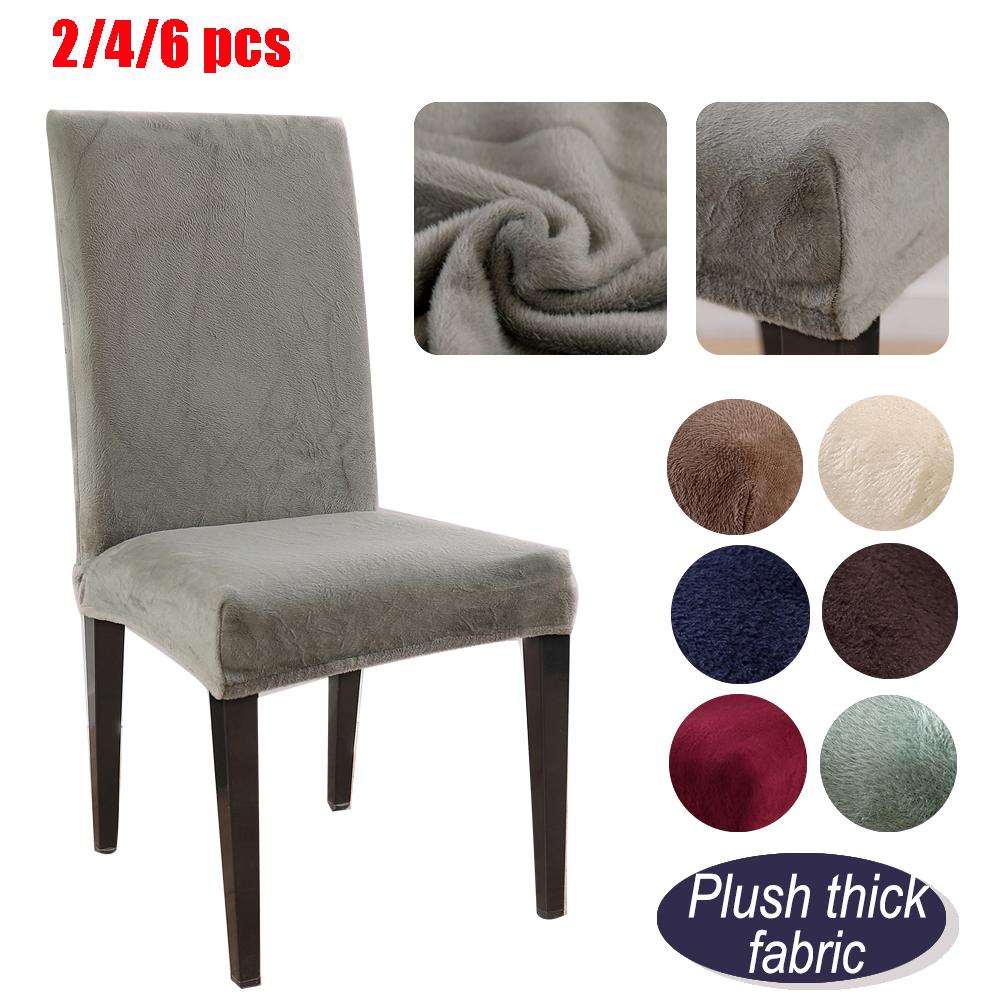 2/4/6pcs Velvet Plush Chair Cover Removable Stretch Slipcovers Fox Pile Restaurant Seat Cover for Dinning Room Banquet Hotel Chair Covers
