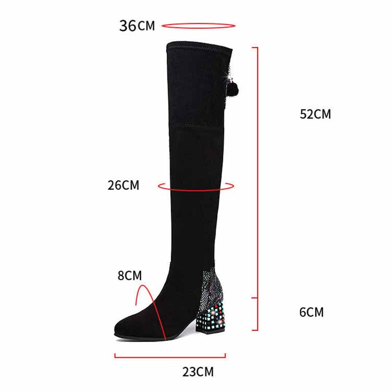 Thick-heeled 6cm Over-the-knee Boots High-heeled Elastic Suede Rhinestone Decoration Women's Boots Long-tube and Velvet Boots