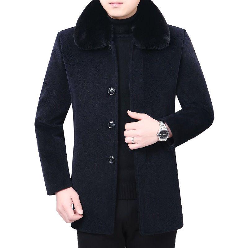 Winter Trench Coat for Men Fashion Mens Jackets Woolen Men's Jacket Fur Collar Warm Woolen Coat