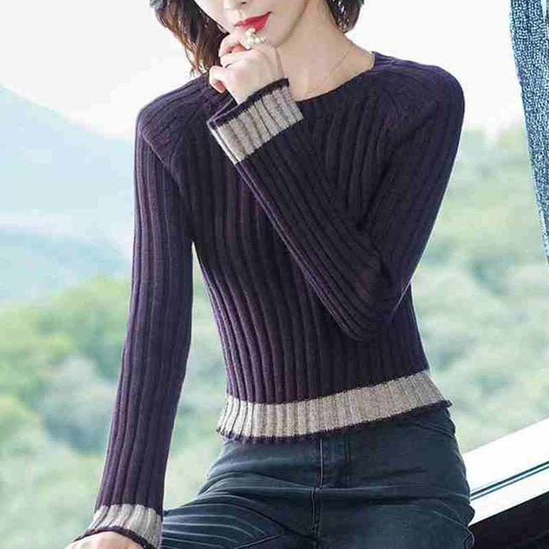 Short Crew Neck Sweater Autumn and Winter Slim Western Style Top Fashion Simple Women's Base Shirt