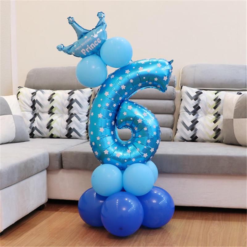 Pink Blue Foil Balloons Numbers 1 2 3 4 5 6 7 8 9 Pattern Birthday Party Decorations