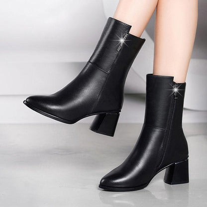 Black PU Leatehr boots Short Combat Boots Chunky  Heel Women Zipper Martin Boots Ankle Boots for Women