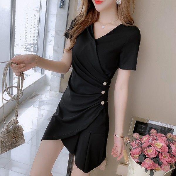 Women V-Neck Dress Irregular  Slim Solid Color Bodycon Dress Female Bodycon Dress for Party