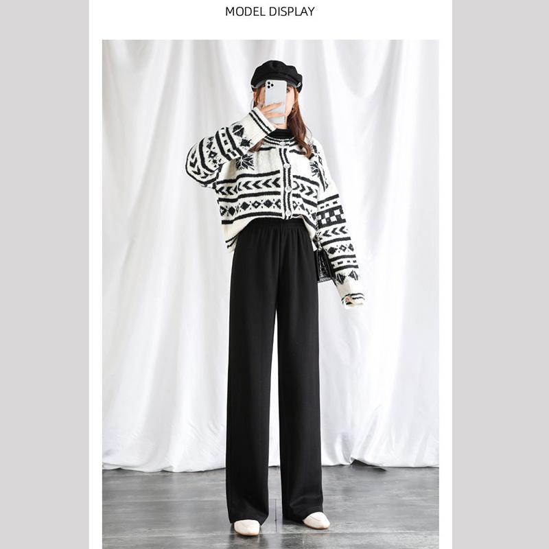 WTEMPO High Waist Cropped Trousers Jeans Women Loose Casual Great Elasticity Washed Denim Straight-leg Pants Super Long