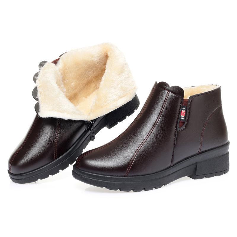 Cotton Shoes Women's Winter Boots Soft-soled Shoes Plus Velvet Non-slip Leather Shoes for The Elderly Snow Boots Mother Boots