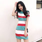 Female Summer Simple Stripe Contrast Knitted Dress Vintage Elegant Slim Holiday Graceful Dress