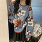 Women's Large Size Sweater Loose Outer Wear Autumn and Winter Long Sleeve Contrast Color Sweater Versatile Tops