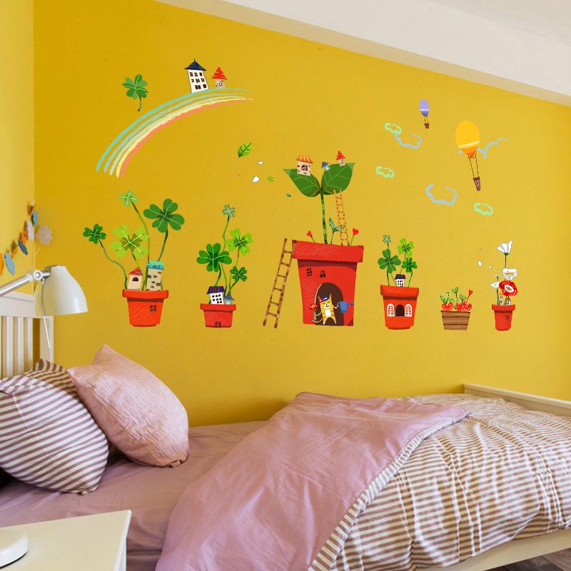 [Wall sticker ]Hot Air Balloon Cat Rainbow Clouds Diy Wall Stickers For Kids Rooms Kitchen Home Deco