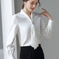 Women's Spring Autumn Long Sleeve Shirt Chiffon V-Neck Solid Color Top