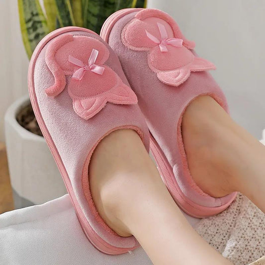 Men's and Women's Cotton Slippers Autumn and Winter Cute Cartoon Couple Bag with Indoor Fleece Warm Home Slippers