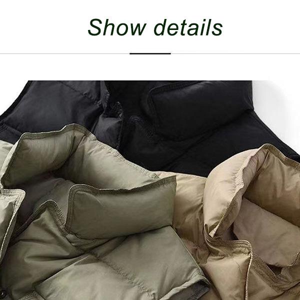 Women's Padded Down Vest Short Waist Stand-up Collar Coat White Duck Down Drawstring Pocket Waistcoat Vest Waistcoat