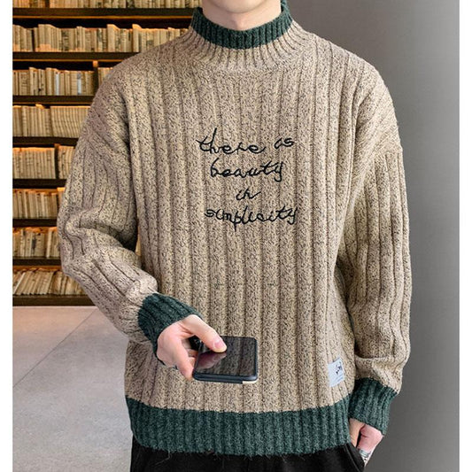 Autumn and Winter Sweater Half Turtleneck Knit Bottoming Shirt for Men Plus Velvet Padded Pullover