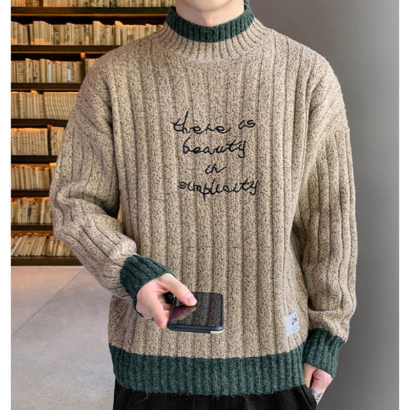 Autumn and Winter Sweater Half Turtleneck Knit Bottoming Shirt for Men Plus Velvet Padded Pullover