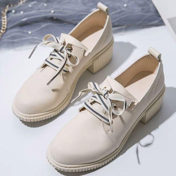 Mid-heel Single Shoes Women's Shoes Spring Wild Autumn Shoes British Style High Thick Heel Small Leather Shoes