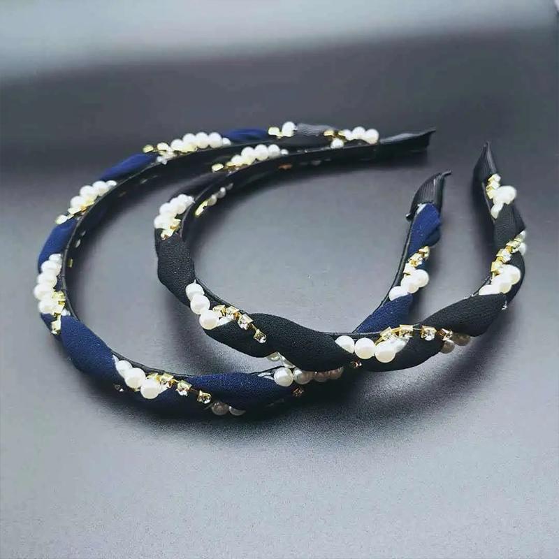 Diamond-studded Wavy Headband Hairpin Pearl Cloth Hairband Female Sweet Girl Headdress Headband Hairband Wash Face Hairband Bangs Fixed Clip Jewelry