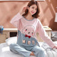 Women's Pure Cotton Long-sleeved Pajamas Set Simple Cartoon Printing Round Neck Loose Thin Casual Homewear Set Soft Comfortable Pjs Sleeping Suit