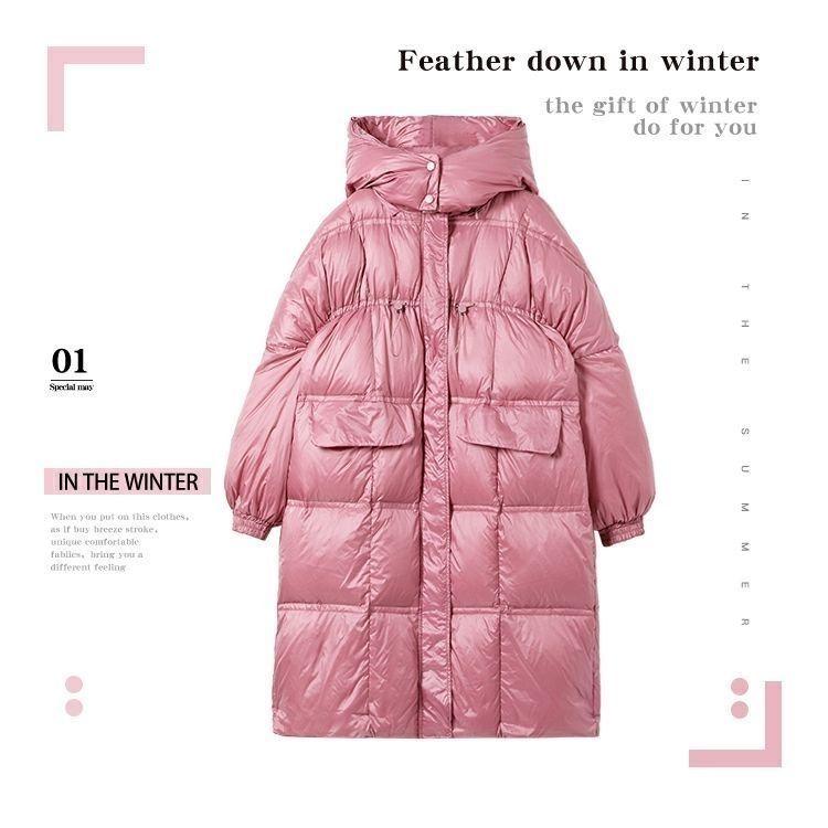 Shiny Long Down Jacket Women Winter Parka Coat Hooded Loose Coat Thick Female Jacket