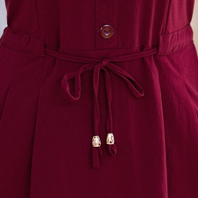 Female Vintage Elegant Casual Dress Slim Graceful Button Solid Mid-length Holiday High Waist Dress