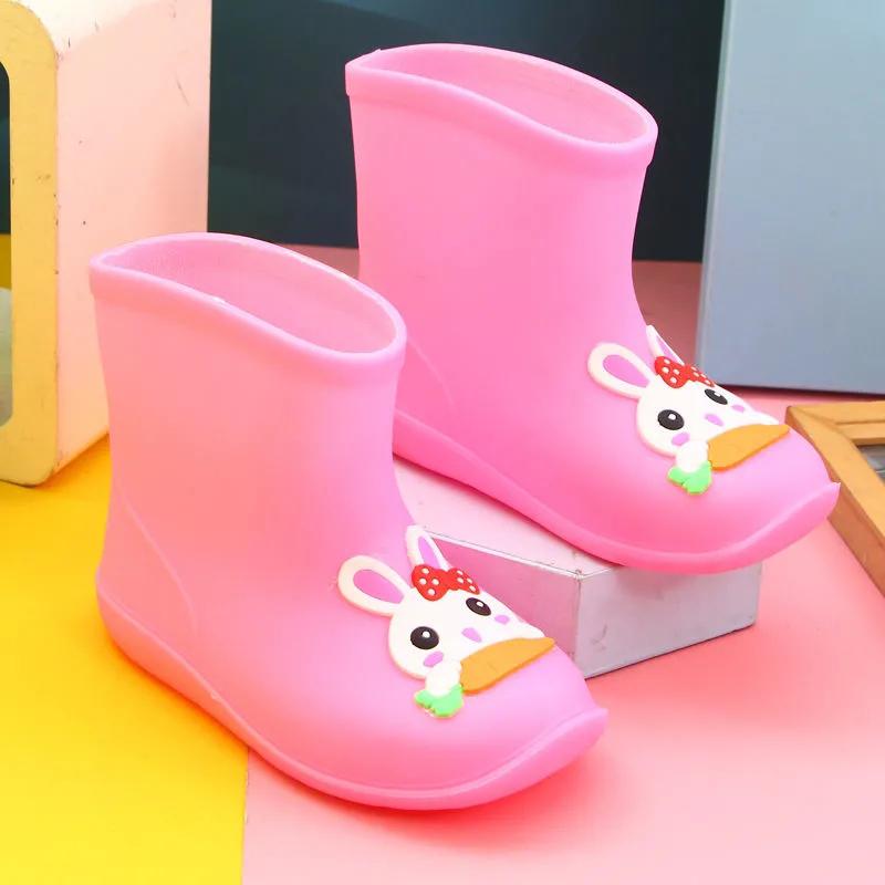 Rain Boots for Kid Plush Warm Winter Rain Shoes Child Cartoon Waterproof Rainboots