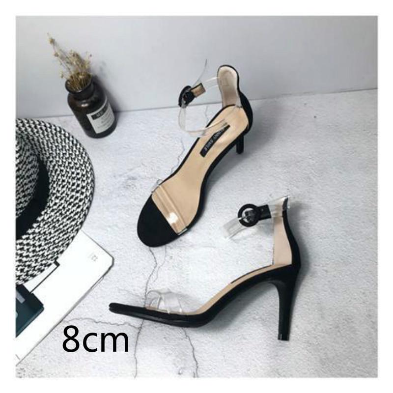 Europe and the United States sexy transparent open-toe buckle high-heeled sandals thin heel black