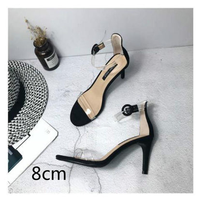 Europe and the United States sexy transparent open-toe buckle high-heeled sandals thin heel black