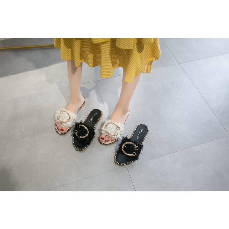 Textured fabric summer slippers women wear two wear soft ladies flat sandals and slippers at home