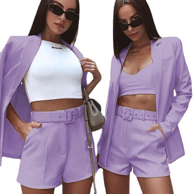 2PCS Women's Spring and Summer Casual Suits Tops Shorts Suit Suits Ladies Sexy Lapel Cardigan Personality Two-piece Professional Suit