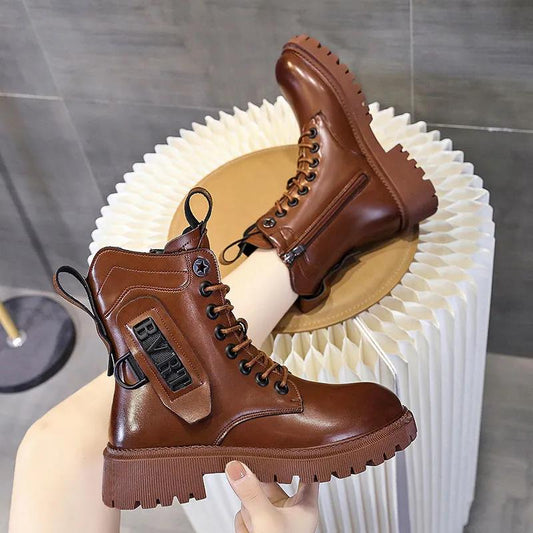Women's Plush Warm Boots Autumn Winter British Style Versatile Martin Boots Large Size Thick Soft Soled Vintage Short Boots